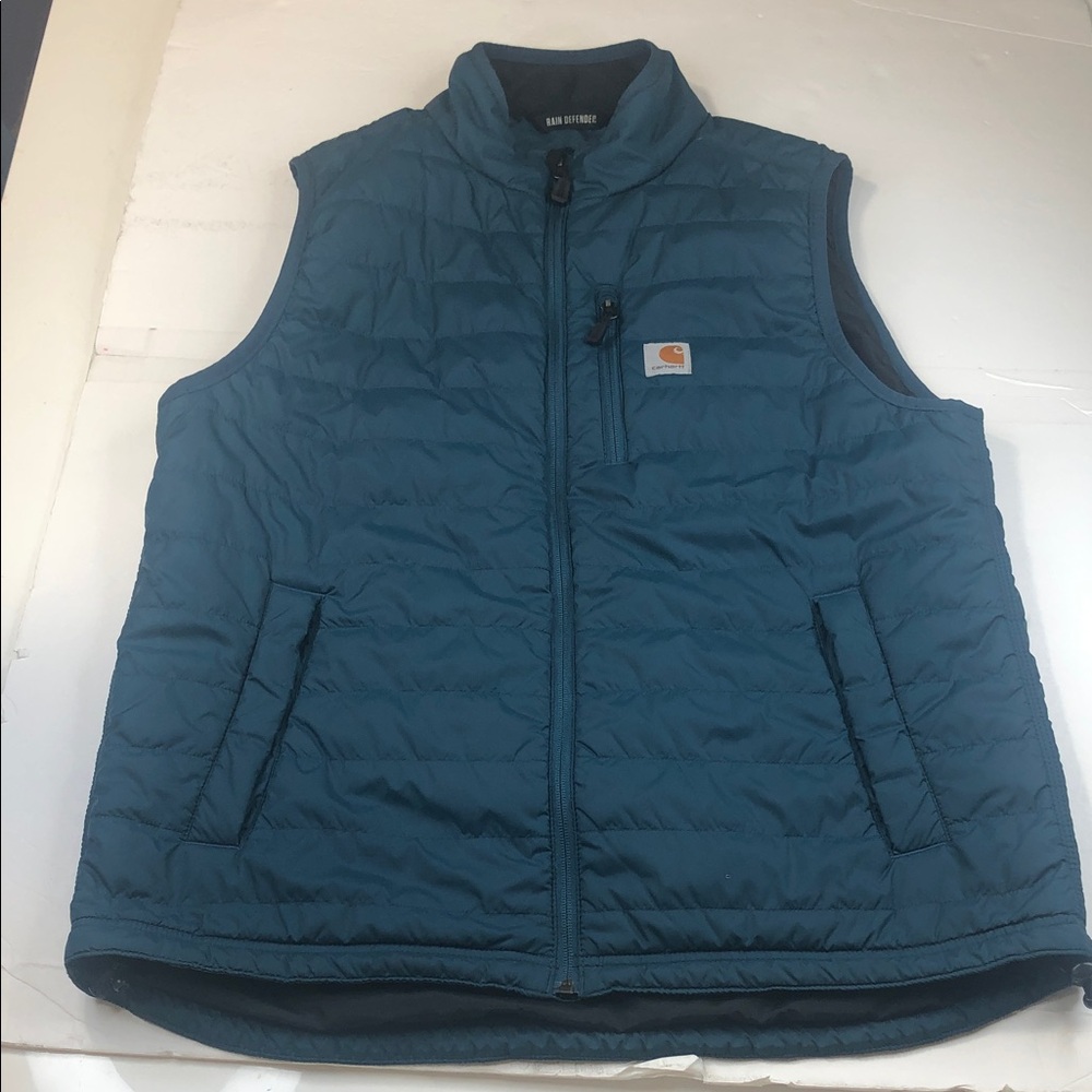 Carhartt Rain Defender Gilliam Vest Men's Large Blue Full Zip Insulated Quilted